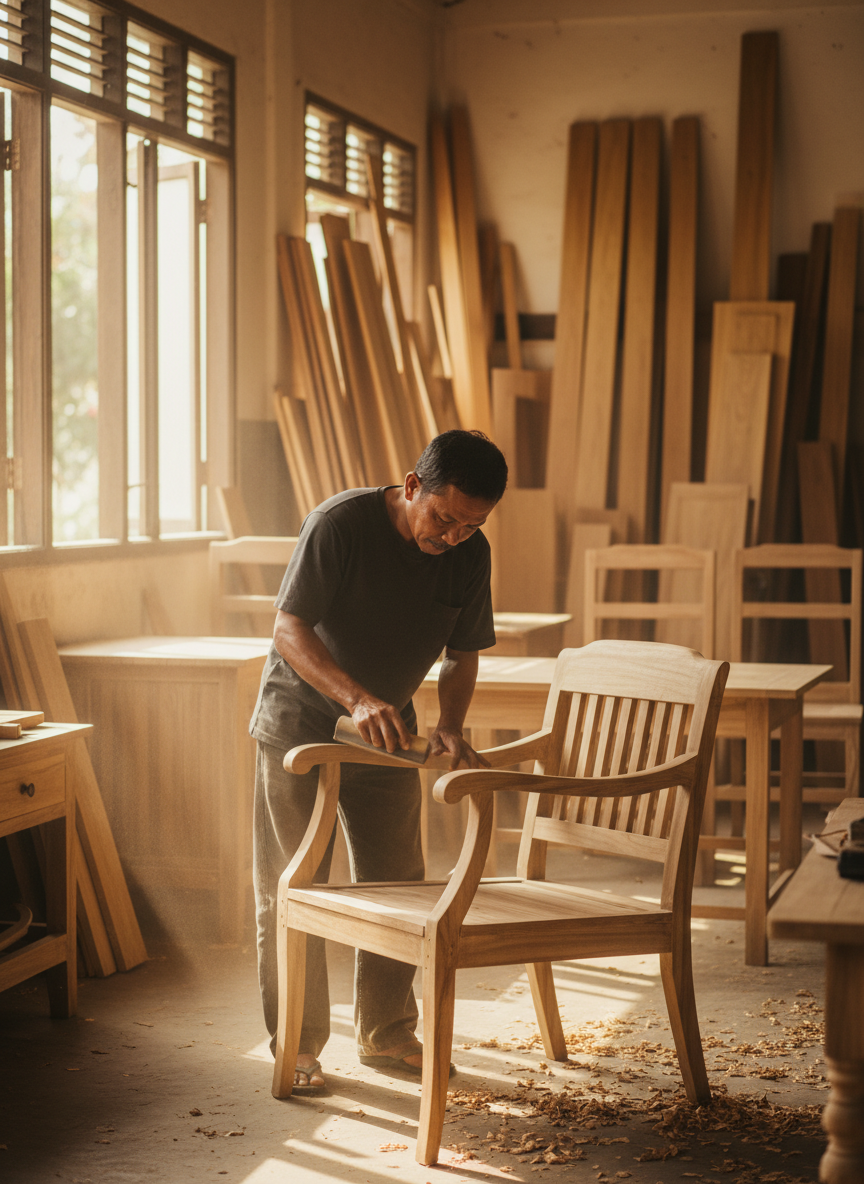 Teak furniture craftsmanship and outdoor setting